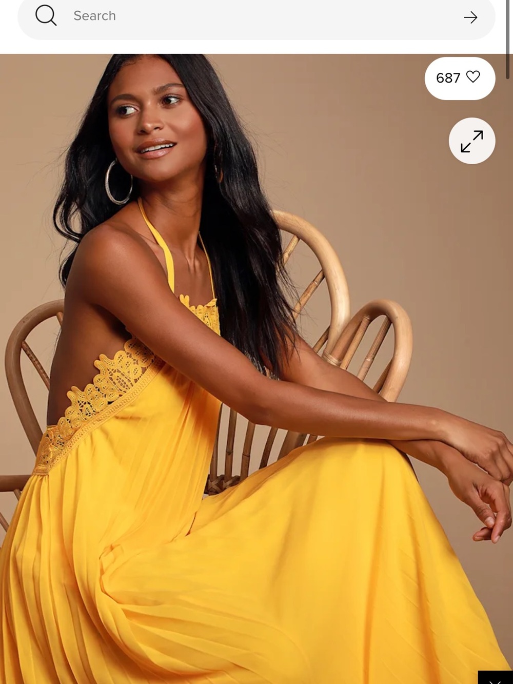 Lulu's Golden Yellow Lace-Trim Halter Maxi Dress